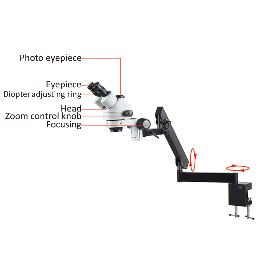 Flexible Arm Fixation Clamp Mi - огляд і ціна Trinocular Stereo Microscope 7X-45X