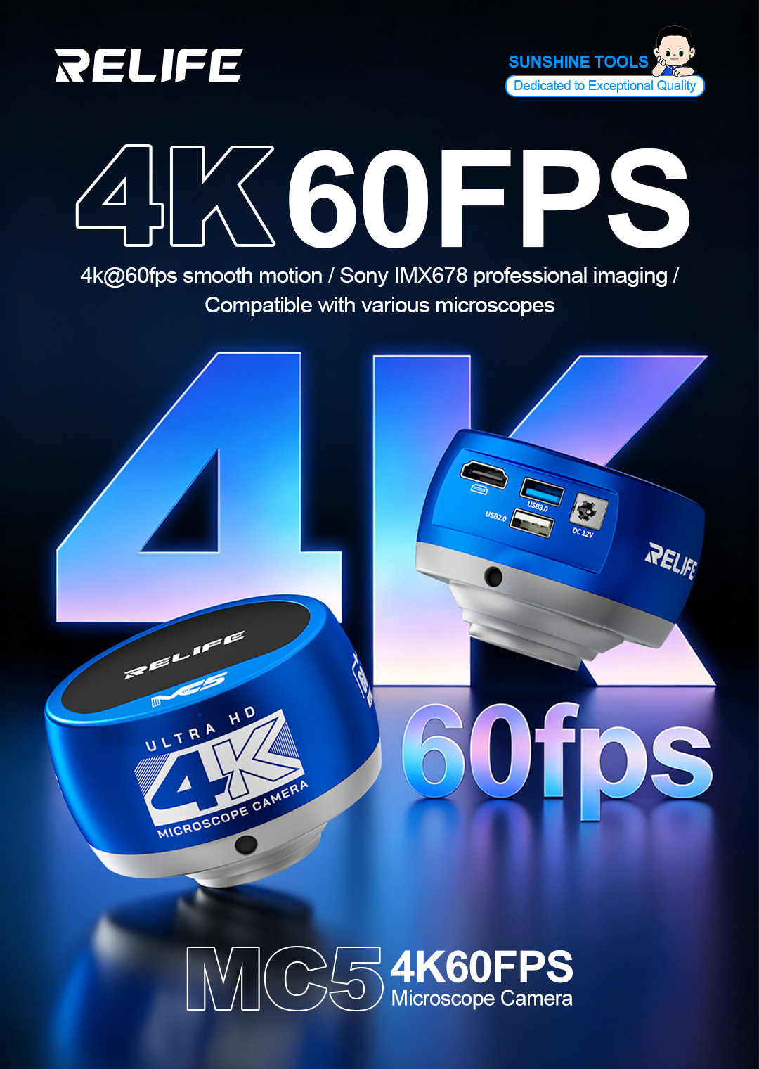 RELIFE MC5 4K 60FPS Microscope - огляд і ціна 4K Microscope Camera Sony Sensor
