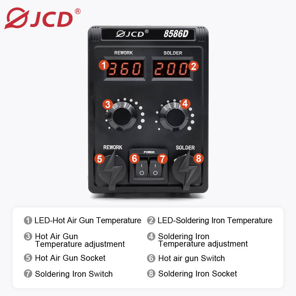 JCD 8586D 2-in-1 Soldering Sta - огляд і ціна 2 In 1 Soldering Rework Station 750W